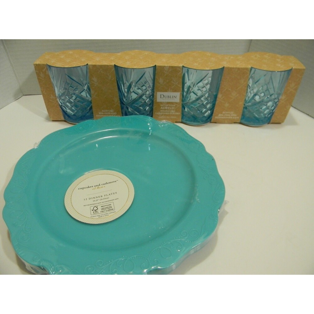 Plastic Plates and Cups/Glasses Blue Turquoise Picnic Patio Ourdoor Reusable NIP